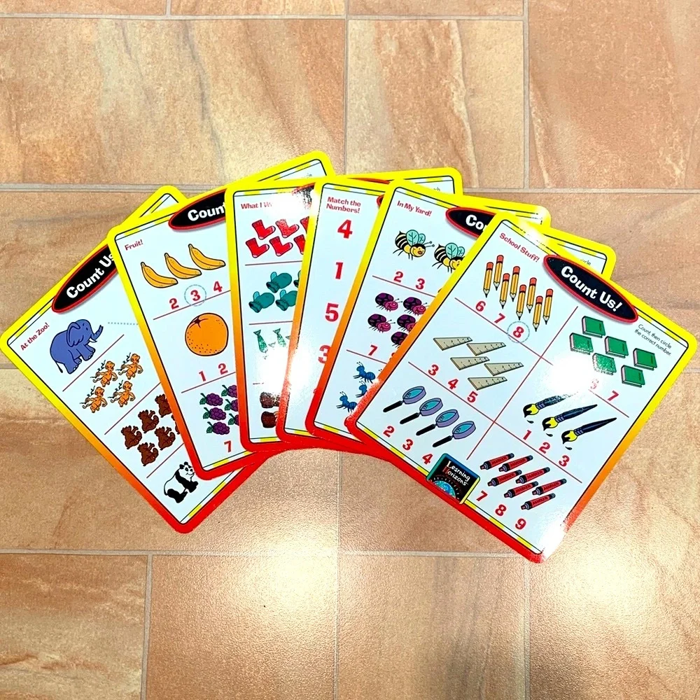 Vintage Kids Learning Horizons Educational Number Counting 6 Dry Erase Cards